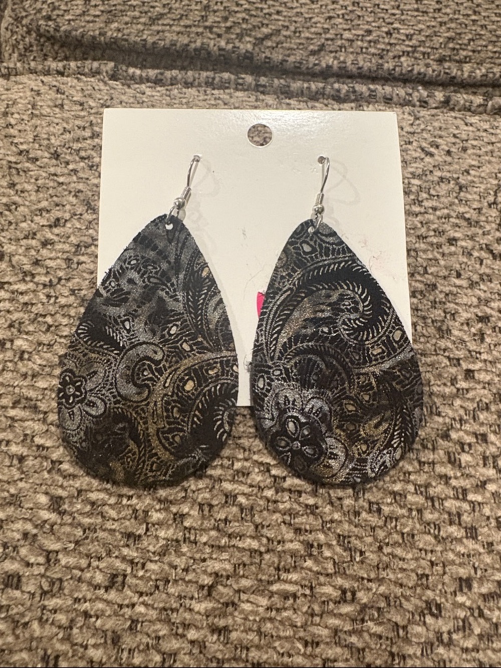 2 pair leather earrings- black & gold and black & silver
